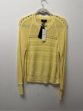 ME+EM Pale Yellow Eyelet Crew Neck Sweater